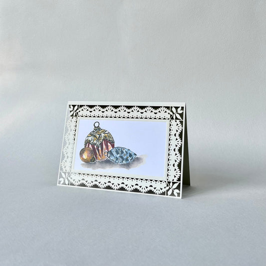 Klappkarte Weihnachtskugeln nostalgisch